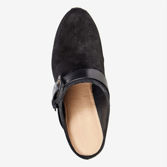 Veronica Beard Dacey buckled studded black suede stacked heel clogs size 9.5 new - Picture 9 of 11